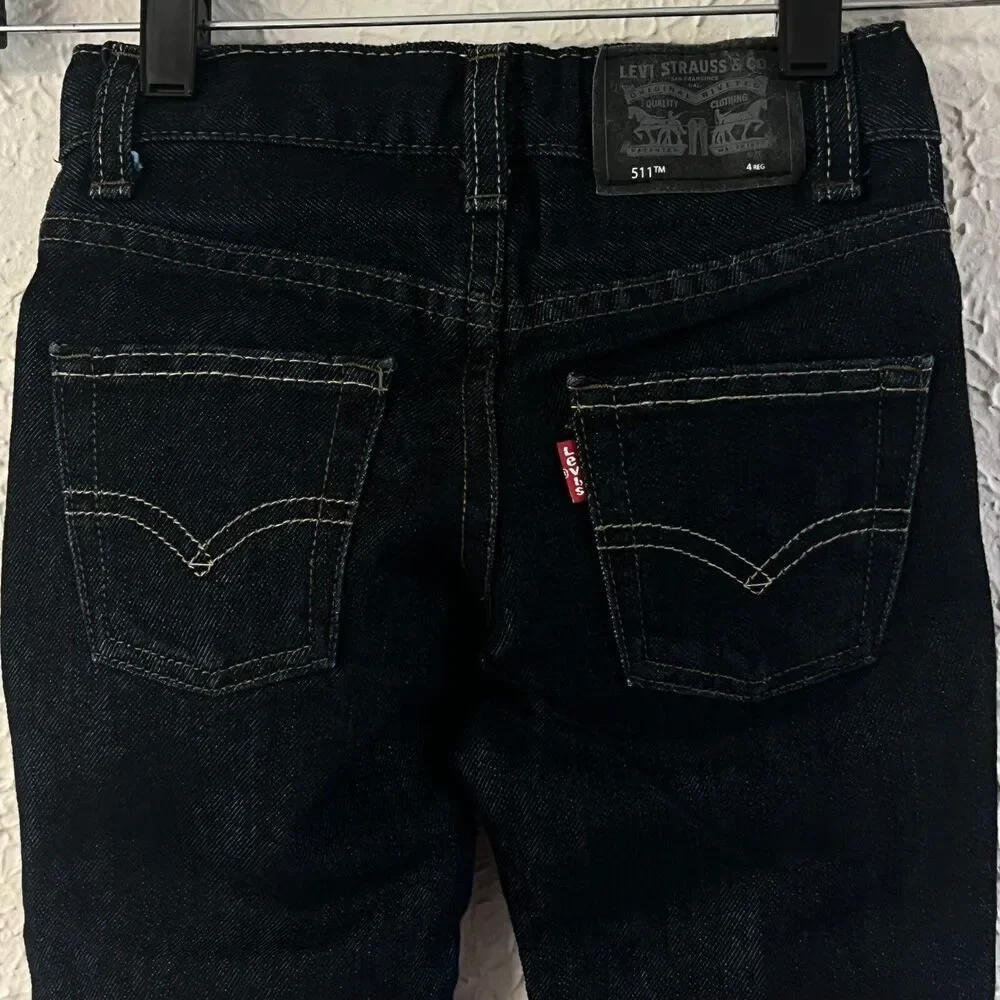 Levi's Boys 511 Slim Fit Jeans Adjustable Waist Dark Wash Denim Pants‎ Sz 4 Blue